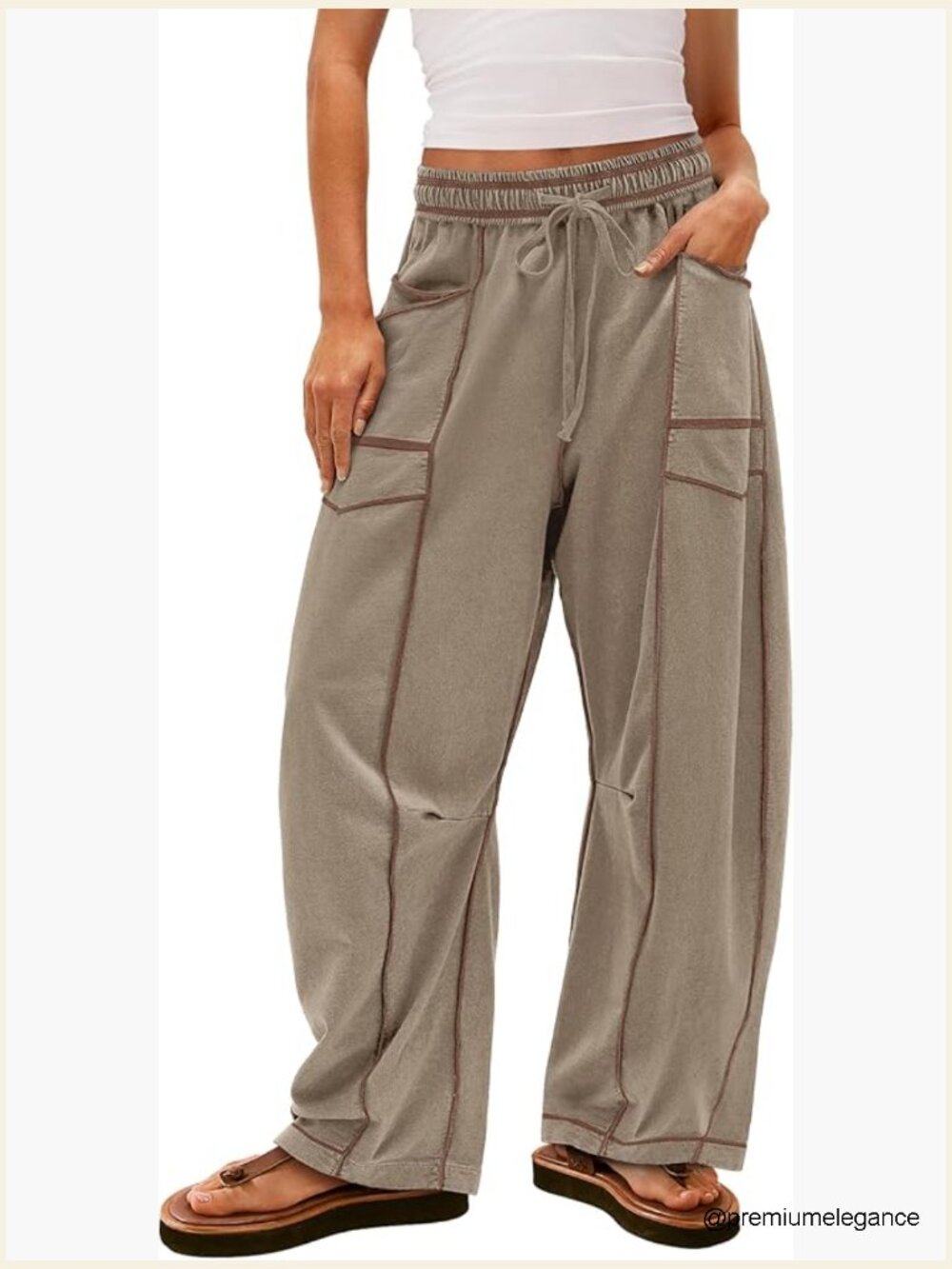 Baggy Wide Leg Palazzo Pants Mid Rise Elastic Waist - Picture 1 of 7